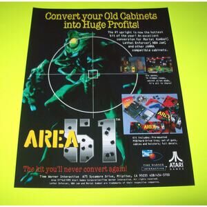 AREA 51 Original Kit Version 1995 Original NOS Video Arcade Game Flyer Vintage
